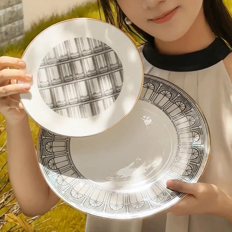 Nowy Styl Łabędzi Zamek Zastawa Stołowa Talerz Obiadowy Wysokiej Jakości Porcelana Kostna Ceramiczne Talerze Architektura Rzymska Filiżanka do Kawy