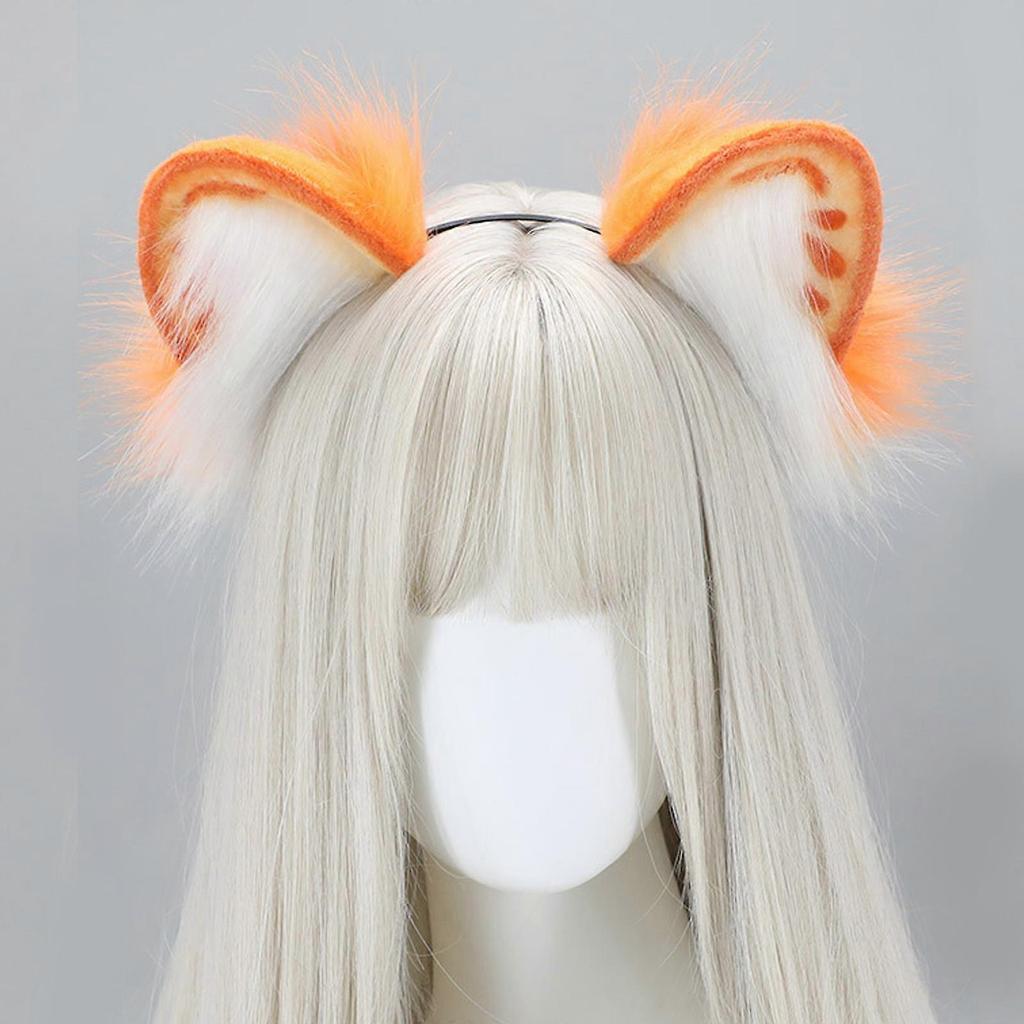 Cat Foxes Wolf Ears Headband Headwear Long Furs Ears Headband Animal Furry Ears Hair Hoop Halloween Cosplay Costume Gift  Orange
