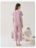 Fenteng [100% cotton] comfortable round neck countryside style patterned lace short sleeved home suit set for women's sleepwear