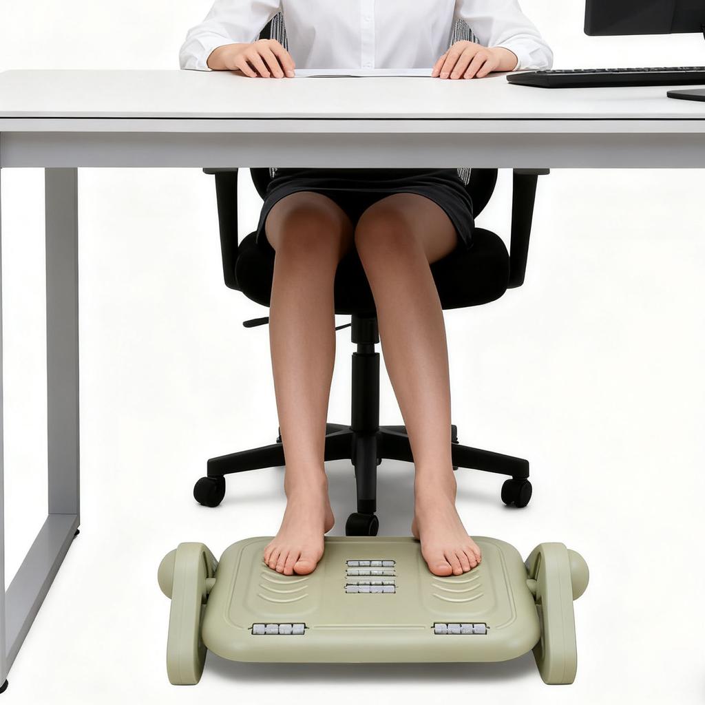 Under Desk Footrest, Ergonomic Foot Stool with   Rollers for   Work, Non Slip Bottom and Portable Design