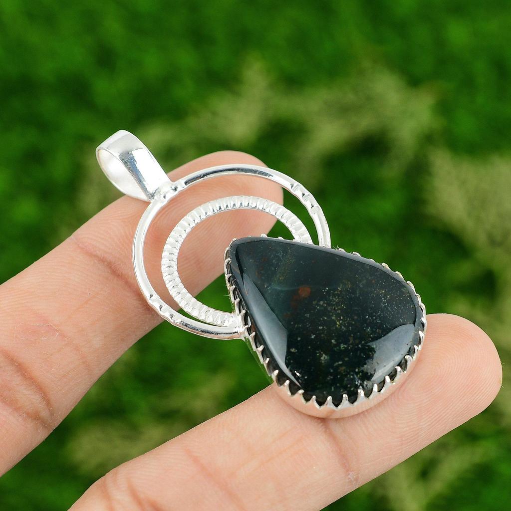 Daughters Day Sale 925 Silver Bloodstone Gemstone Birthday March Artisan Pendant