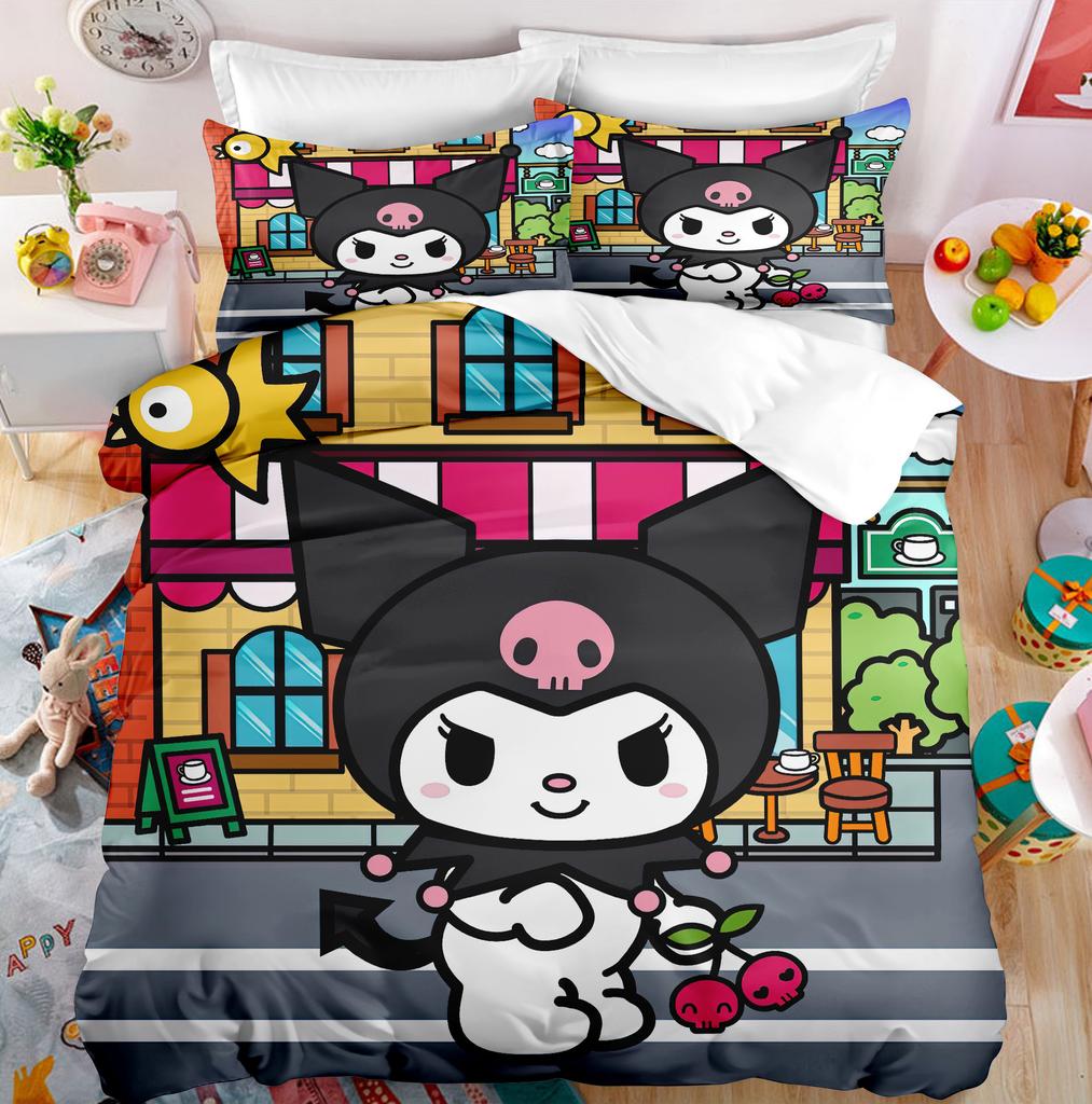Digital Print Three-Piece Cartoon Cute Kuromi Kuromi Bedding