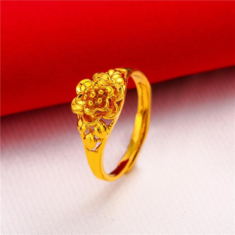 Gold Plated Women S Open Adjustable Ring Lucky Transfer Flower Finger Ring For Women Wedding Bride Jewelry Accessories