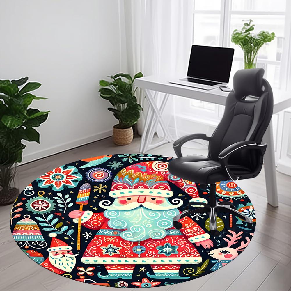 1pc Christmas Festive Office Round Area Rug, Indoor Mat Suitable ForOffice, Under Office Chairs Bedroom Living Room Home Decor, Room Deco  D027
