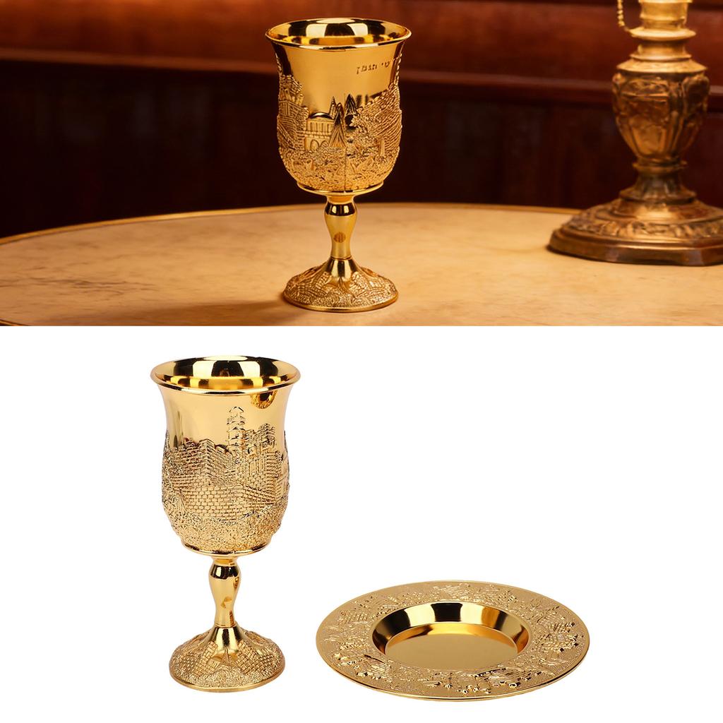 Kiddush Cup Set European Multifunctional Vintage Stemmed Wine Cup and Plate for Wedding Festivals