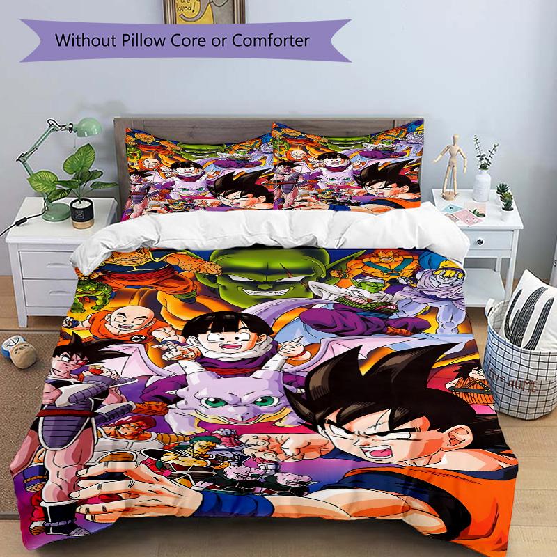 Dragon Ball Heroes Print 3Pcs Bedding Set,Duvet Cover with 2 Bedro,Pillowcase Home Birthday Gift