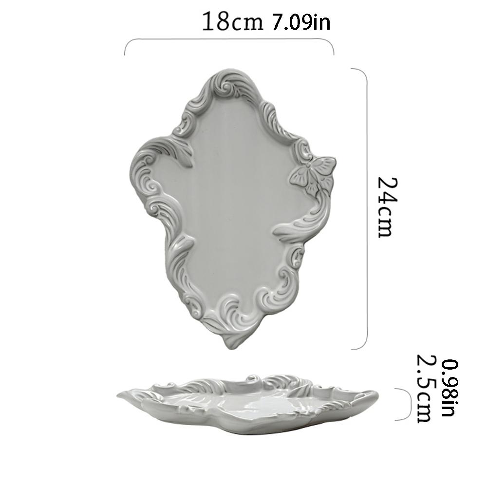 Palace Vintage Ceramic Decorative Dinner Plate White Butterfly Lace Bakeware Tableware Kitchen Supplies Decorative Plate