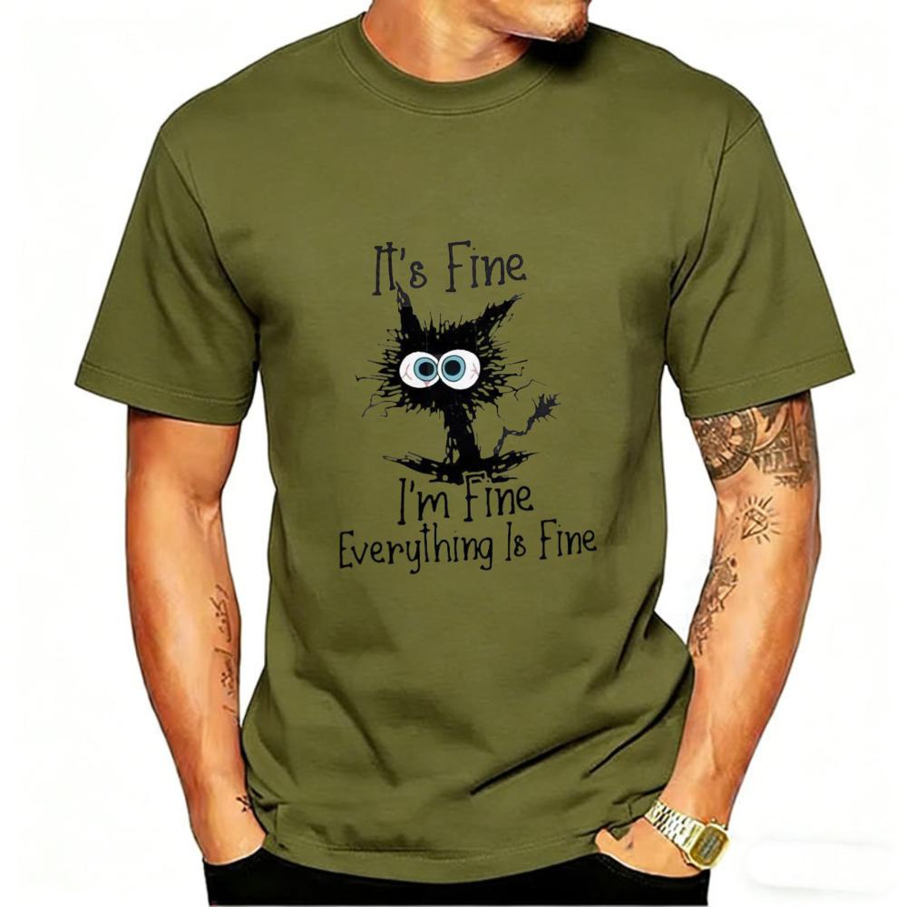Unisexs Funny Tshirt Cat Its Fine Im Fine Everything Is Fine Print Tshirts Summer Casual Fashion Personalized Unisex Clothing