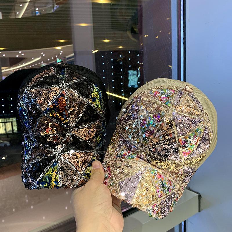 Women's Summer Mesh Sequin Visor Hat: Breathable, Fashionable Korean-Style Duckbill Cap for Travel & Sun Protection