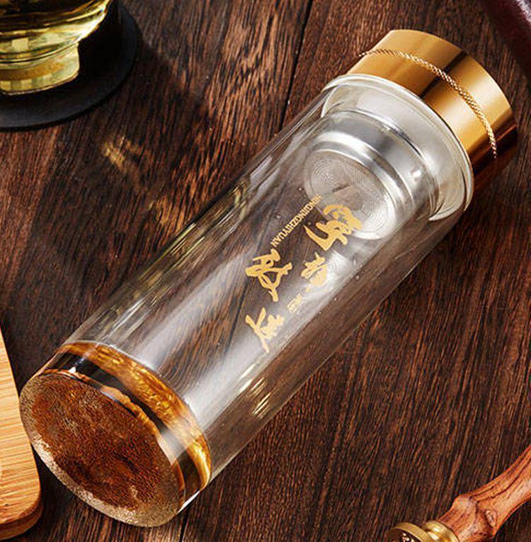 Custom Logo High Borosilicate Double Layer Glass Tea Cup with Dragon Design