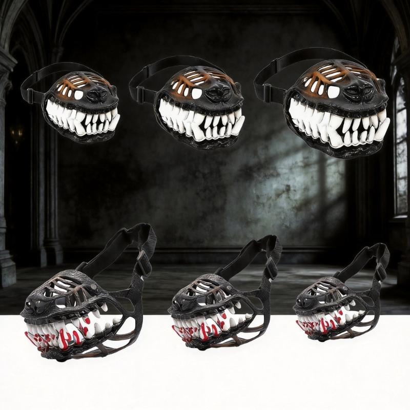 Dog Costume Muzzle with 3D Devil Face and Faux Teeth, Adjustable Head Strap for Halloween Parties and Pet Photoshoots