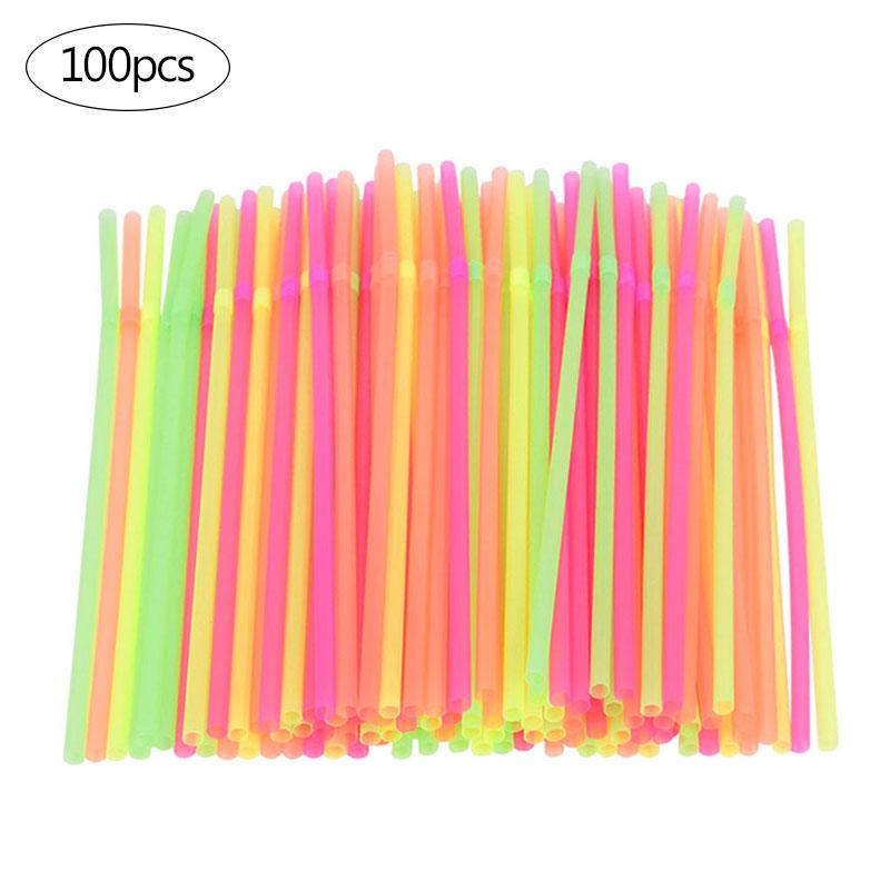100-600Pcs Colorful Disposable Plastic Straws Neon Bendable Cocktail Drinking Straw Wedding Birthday Party Christmas Supplies