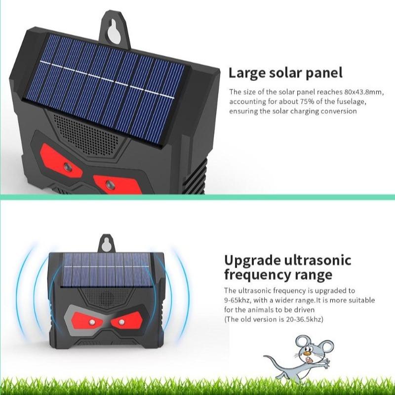 Waterproof Solar Ultrasonic Animal Repeller, Red White Flash Light Pest Repellent for Birds Mice Rodents
