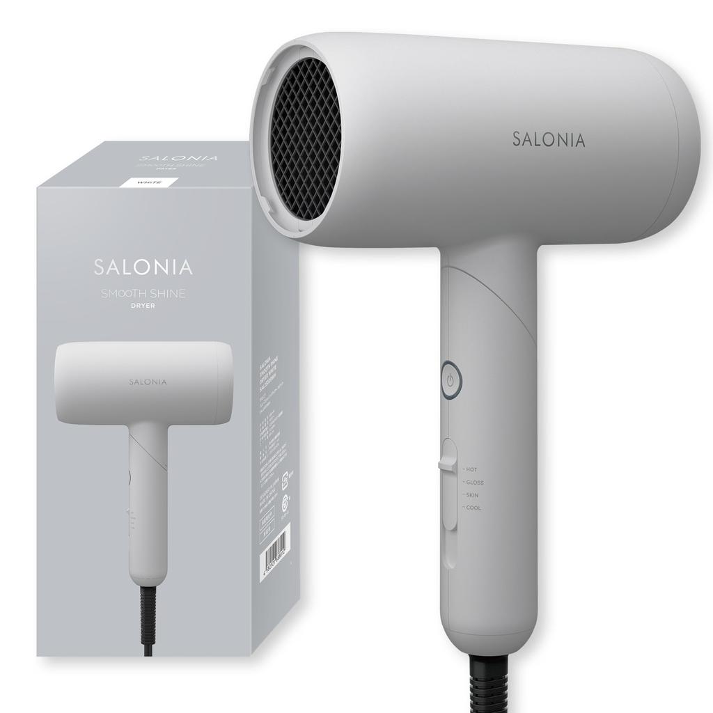 SALONIA Smooth Shine Hair Dryer, High Airflow, Fast Drying, Lightweight, White [Amazon.co.jp Exclusive]