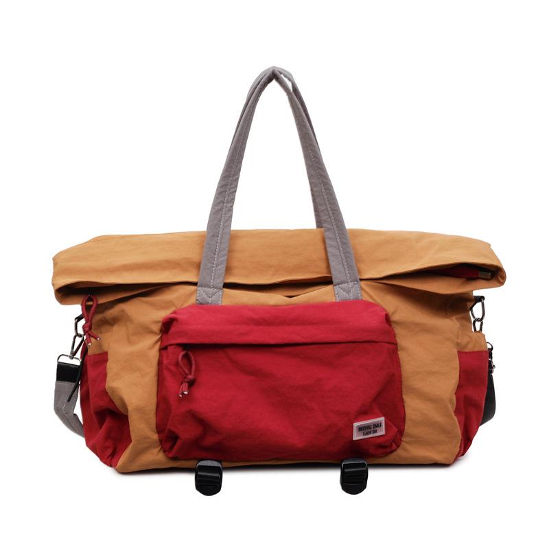 

Contrasting color splicing tote bag women s large-capacity travel bag messenger bag commuter outdoor leisure shoulder bag коричневый