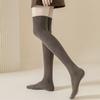 Korean Style Simple Solid Color Plush Thicken Stockings Female Winter Terry Thermal Casual Comfortable Slim-Fit Thigh High Socks
