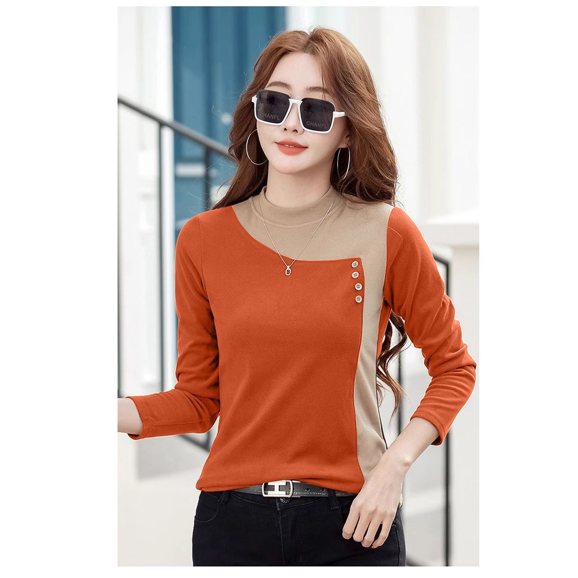 

Новый осенне-зимний стиль плюс размер полуводолазка базовая рубашка для женщин дизайн топ с длинными рукавами 3XL оранжевый