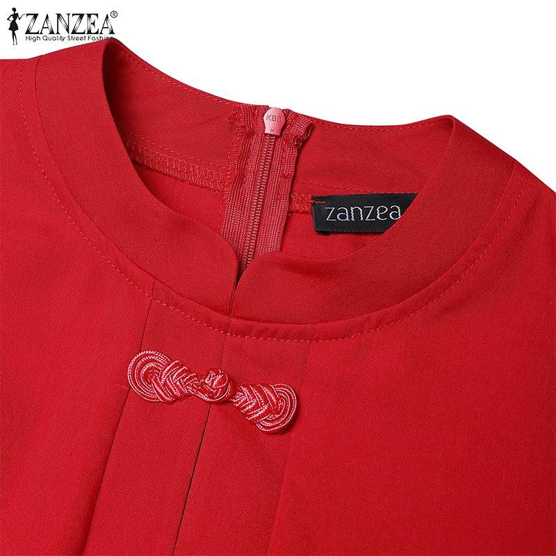 ZANZEA Women Summer Stand Collar Casual Short Sleeve Print Dress