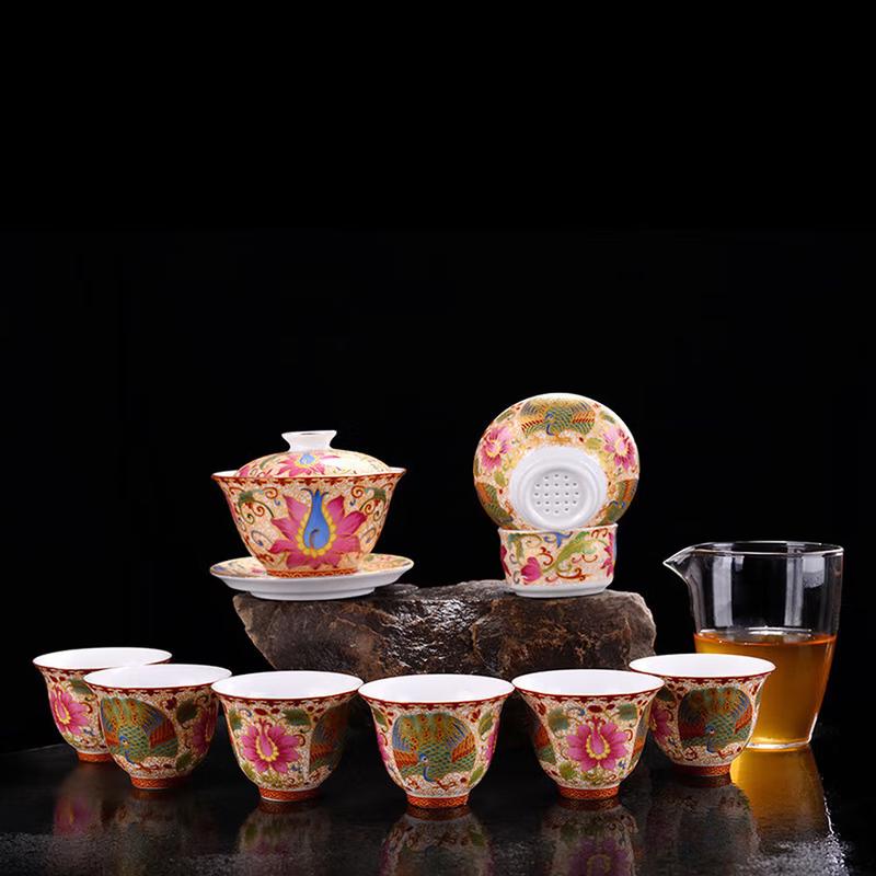 Red Ceramic Cloisonné Enamel Sancai Teacup