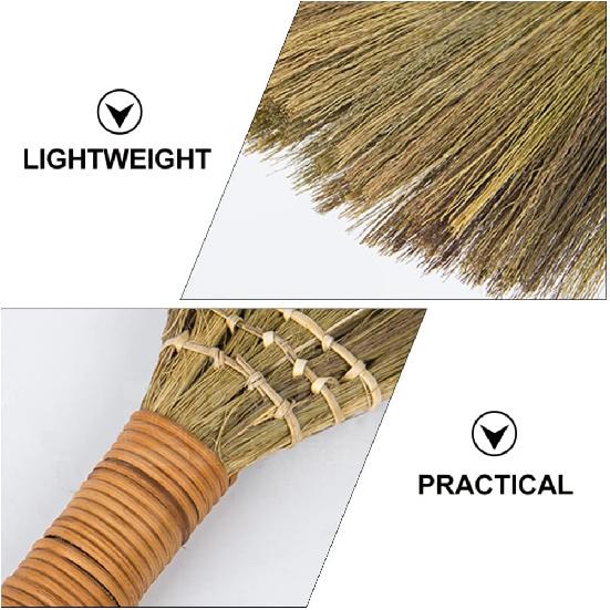 LIFKOME 2Pcs Indoor Grass Broom Whisk Broom Thai Handle Broomstick Sweeping Cleaning Tool Asian Handmade Craft Broom for Home Kitchen Bedroom