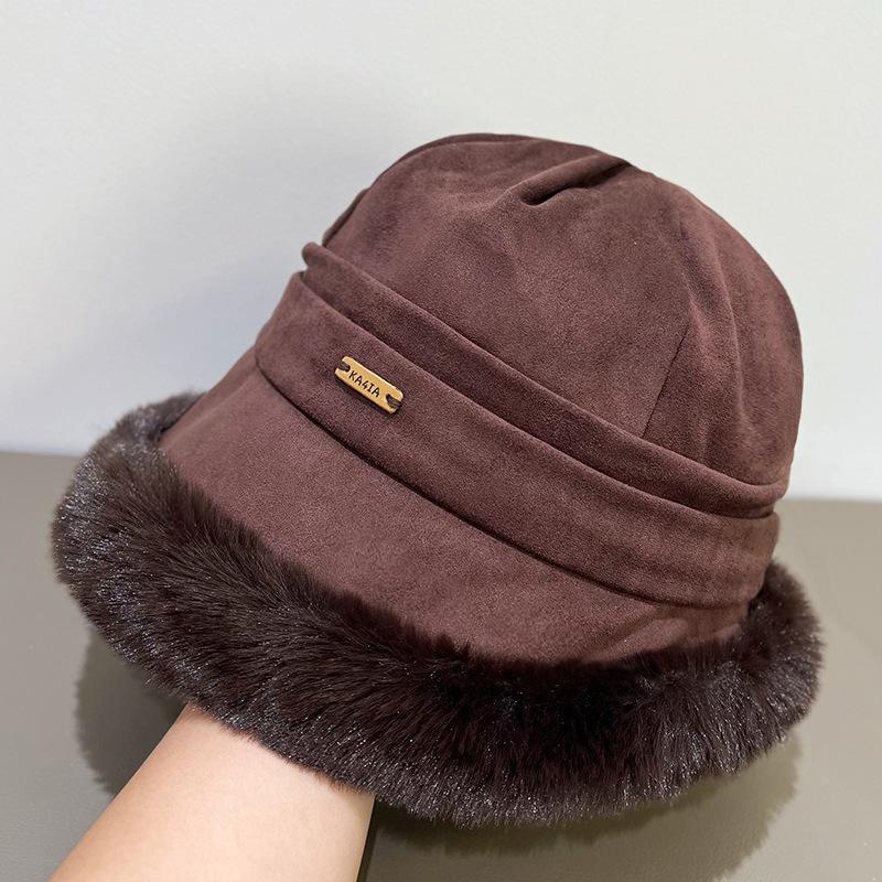 Hat Women's Winter New Plush Bucket Hat Thickened Warm Cotton Hat Lei Feng Hat Winter Plush Faux Fur Trim Winter Bucket Hat