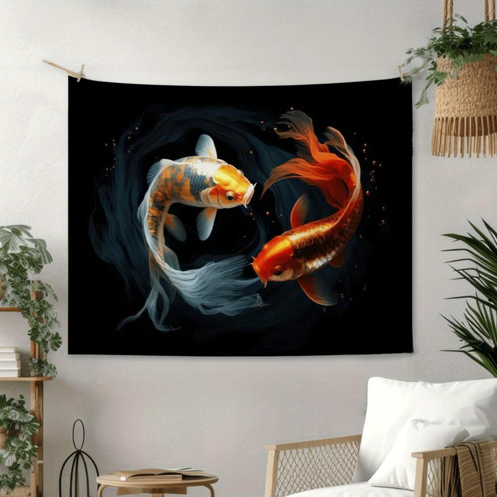 Two Goldfish Theme Digital printing polyester wall tapestry suitable for use in living rooms bedrooms offices bars and party