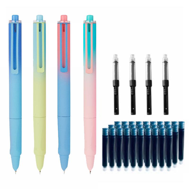 Refillable Ergonomic Fountain Pen for Students - Transparent Colored Plastic Design