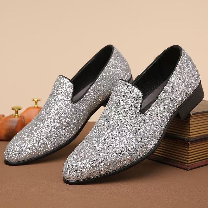 Nuovo Arrivo Moda Uomo Viola Argento Nero Abito con Paillettes Scarpe da Ufficio Business Fascino Maschile Matrimonio Festa Ballo Scarpe Piatte
