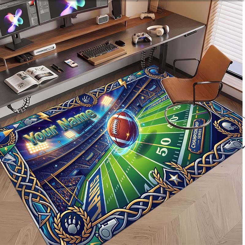 American Football Theme Soft Crystal Velvet Rug Custom Name & Text Print Non Slip Floor Rug for Bedroom Living Room