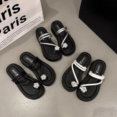 French One-strap Flip-flops Summer Thick-soled Shoes Fashionable and Versatile and Lazy Flip-flops
