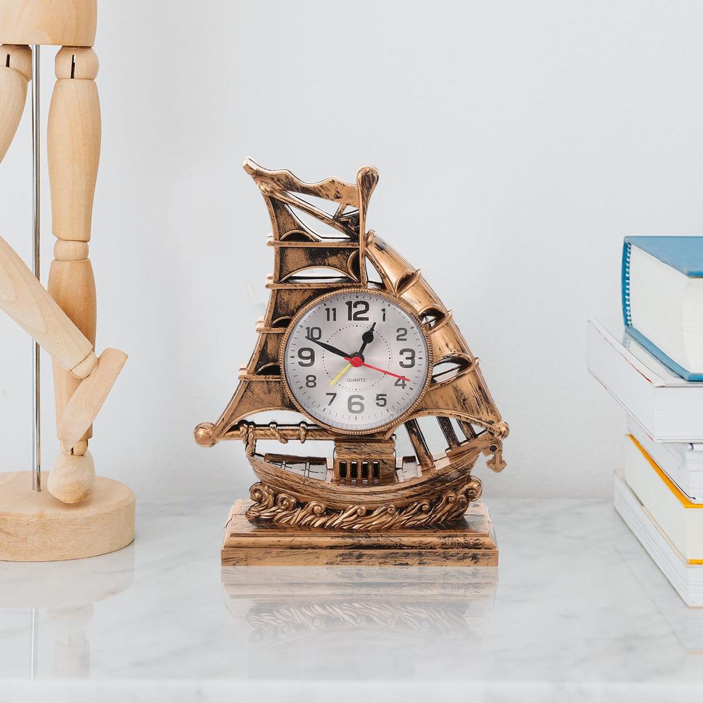 Sailboat Sculpture Alarm Clock Luxury Retro Alarm Clock Novelty Table Desk Clock