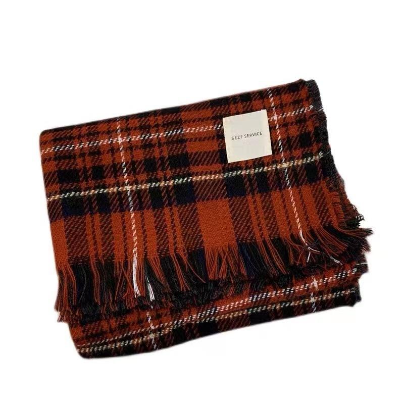 Winter Christmas Scarf Women's Premium Versatile Red Plaid Scarf Student Couple Thickened Warm Shawl