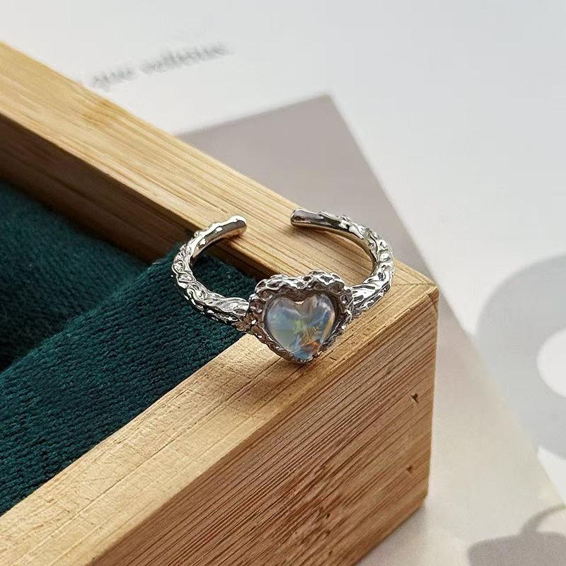 Niche Texture Inlaid Moonstone Zircon High-End Sense Personality Opening Retro Ring Women