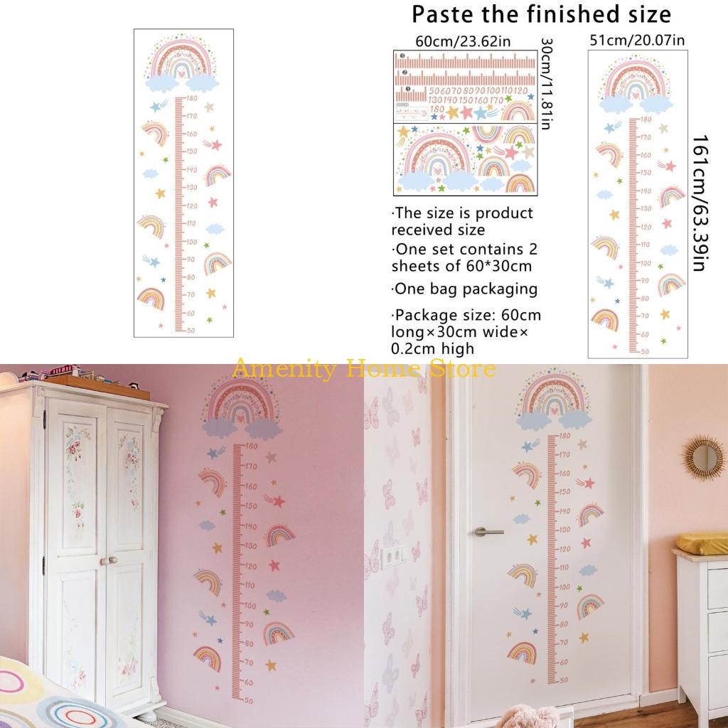 

F26C Cartoon Rainbow Themed Growth Chart Wall Sticker for Kids Adhesive Child Height Measurement Ruler Wall Decal Set China Mainland