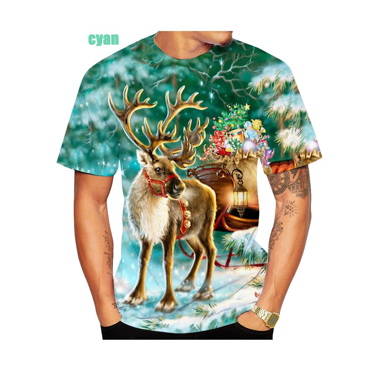 

Модная мужская и женская футболка с 3D рождественским принтом лося, забавные топы, новинка, рождественский размер с коротким рукавом XS