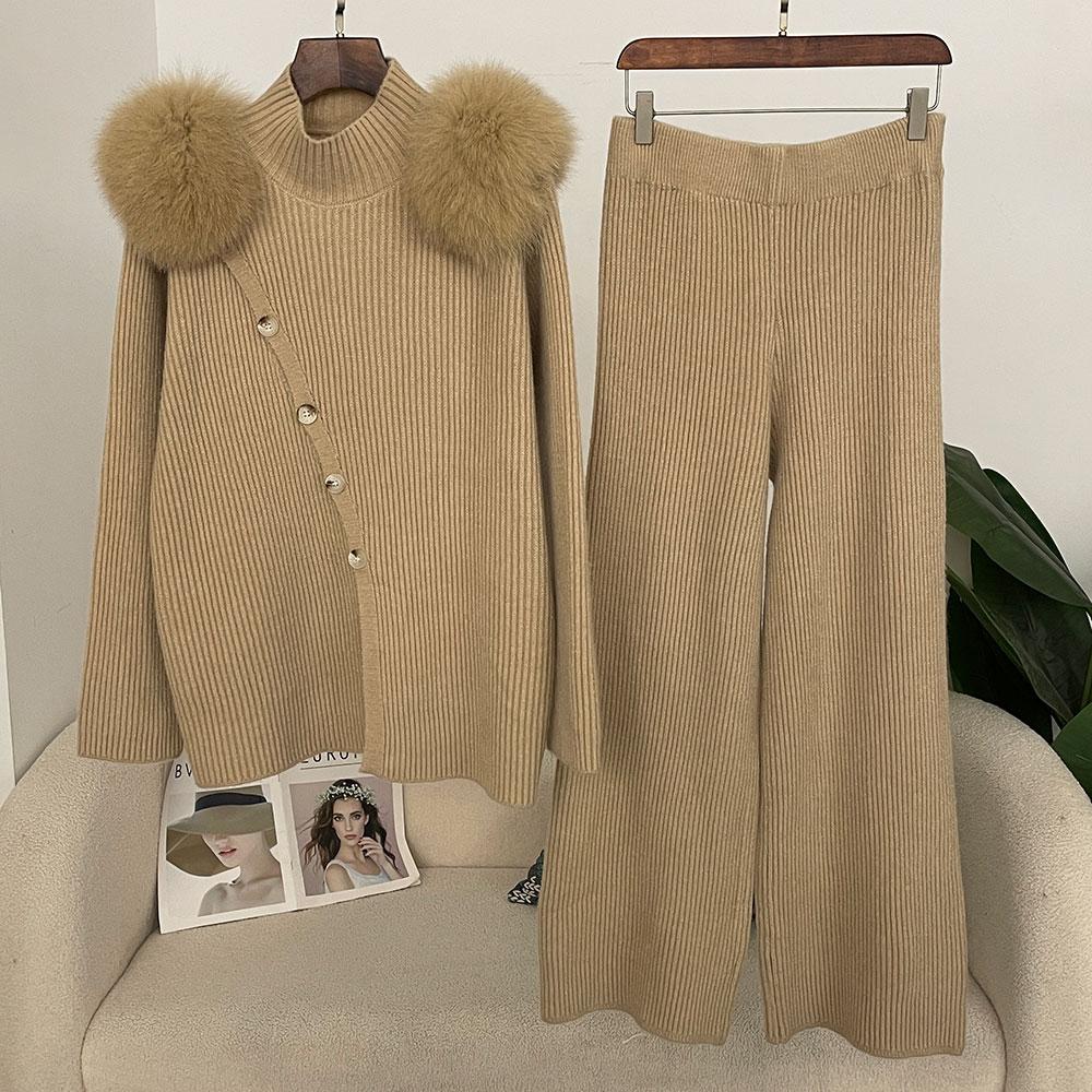 OFTBUY Weiche Frühling Herbst Bluse Echter Fuchspelz Warmer Strickanzug Oberteil T-Shirt Kapuzenpullover Damen Lässig Pullover Locker Dame Elegant Großhandel