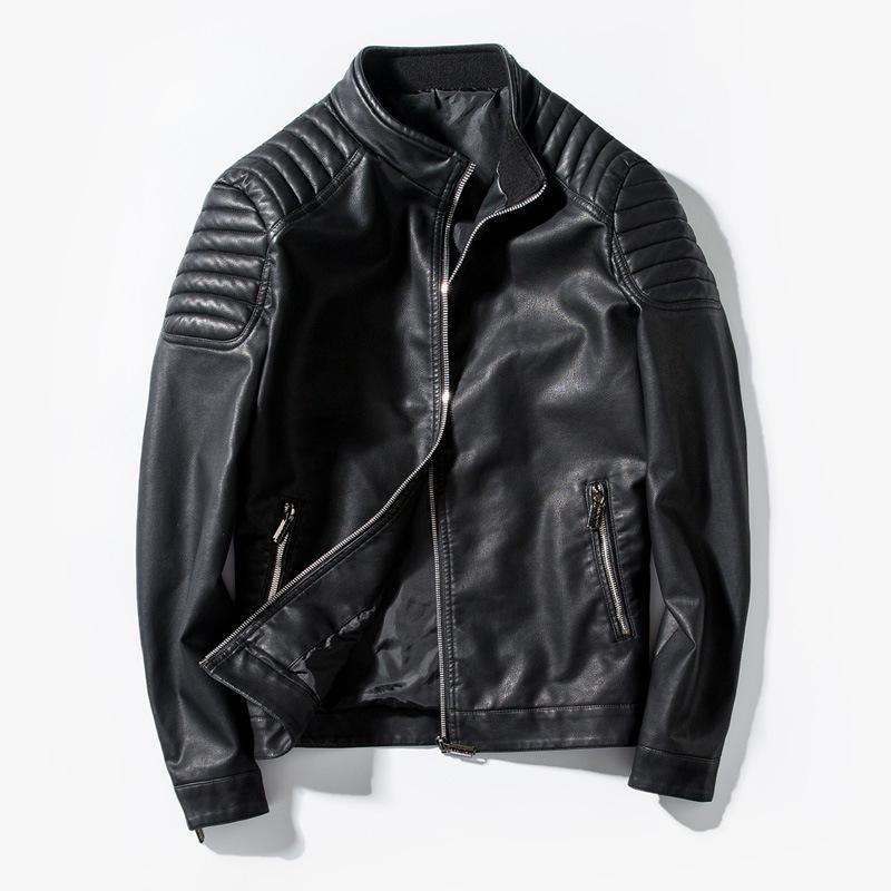

Мужская повседневная куртка Gram Men s Slim Fit Locomotive Jacket Мужская куртка из искусственной кожи Кожаная куртка Мужская корейская куртка M чёрный