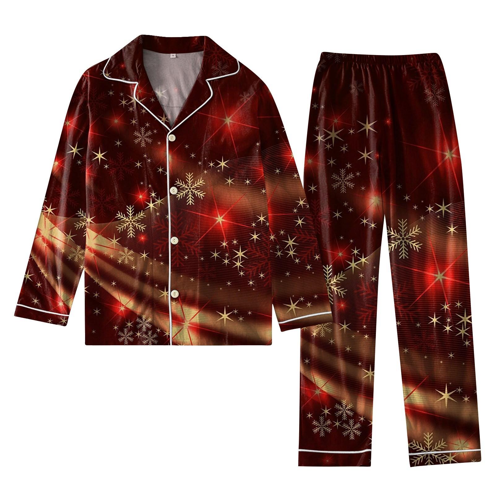 

Женский костюм из 2 предметов с принтом, топ на пуговицах с длинными рукавами, широкие брюки, комплект, пижамный домашний повседневный костюм L винный