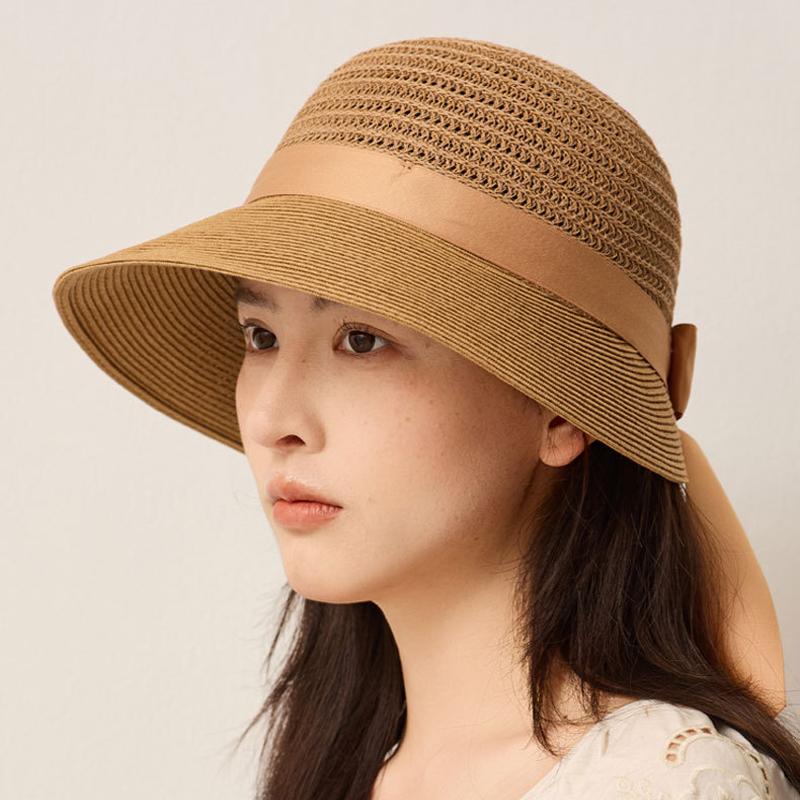Sunscreen Straw Hat Women's Summer Hollow-Out Breathable Bow Sun Hat