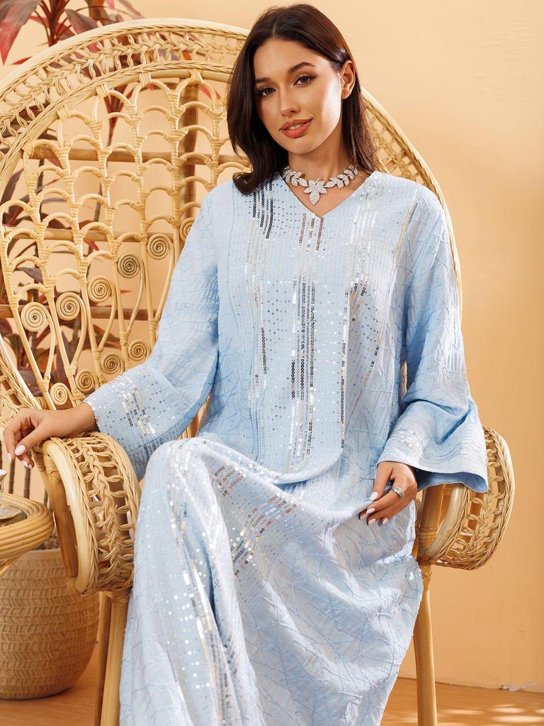 AB418 Middle Eastern Muslim Sequin Embroidered Pullover Dress Robe