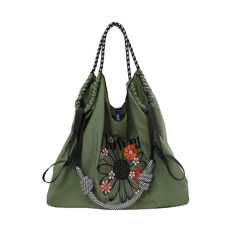 

Oxford Cloth Shoulder Crossbody Bag Fashi Flower Embroidery Women Handbag Large Capacity Tote Bag Casual Shopping Bag зелений
