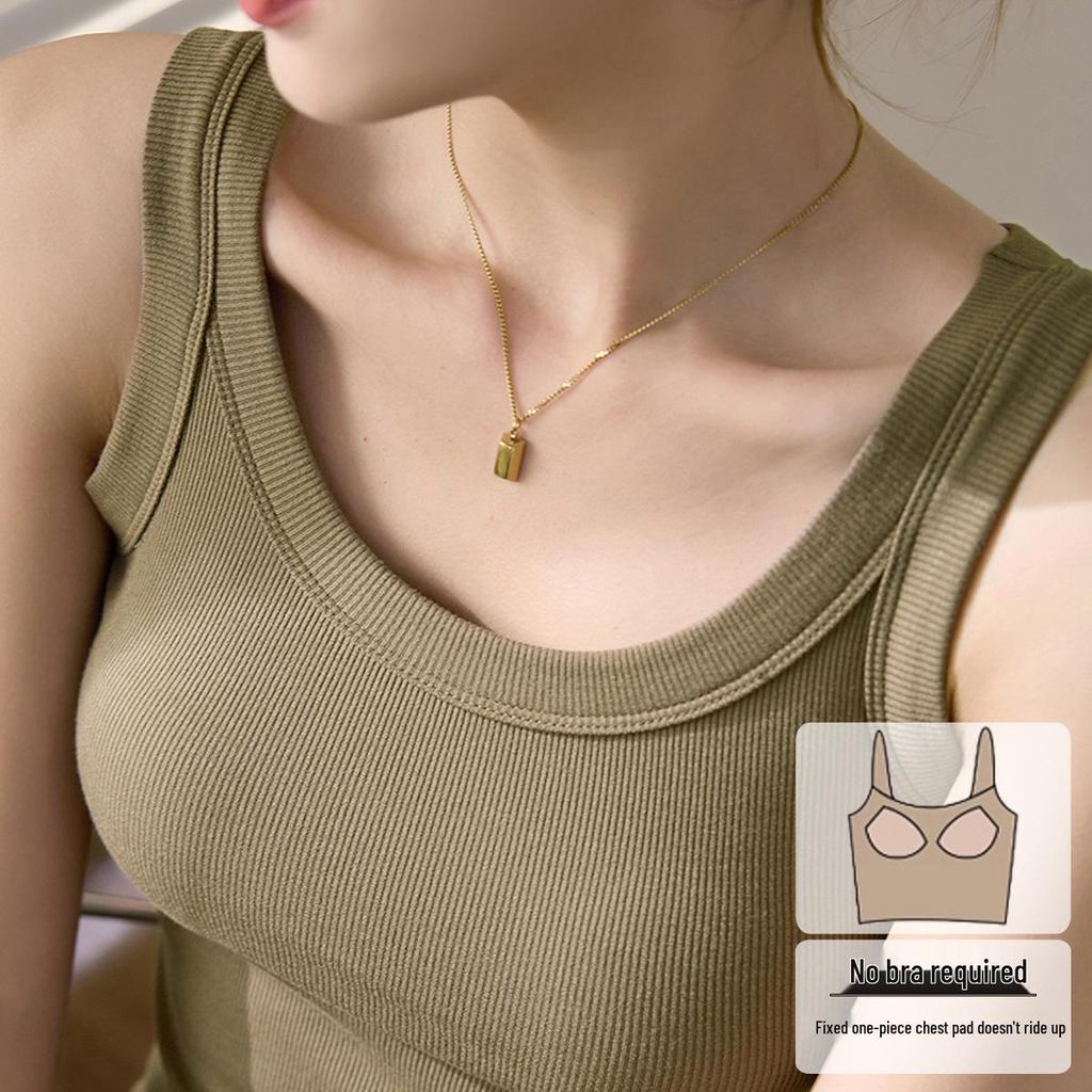 High-Quality, Elastic Ribbed Cotton Concealing Tank Top for Women - Anti-Exposure & Side Fat Concealing Design