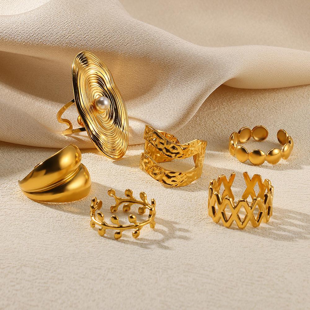 18k Gold-Plated Double-Layer Stainless Steel Geometric Open Women's Ring