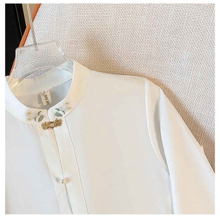 Spring Retro Embroidered Hanfu-Style Stand Collar Long Sleeve Shirt