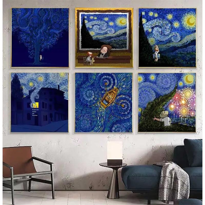 Starry Night by Vincent Van Gogh Famous Artist Art Posters and Prints Abstract Wall Picture Canvas Oil Painting Home Decoration