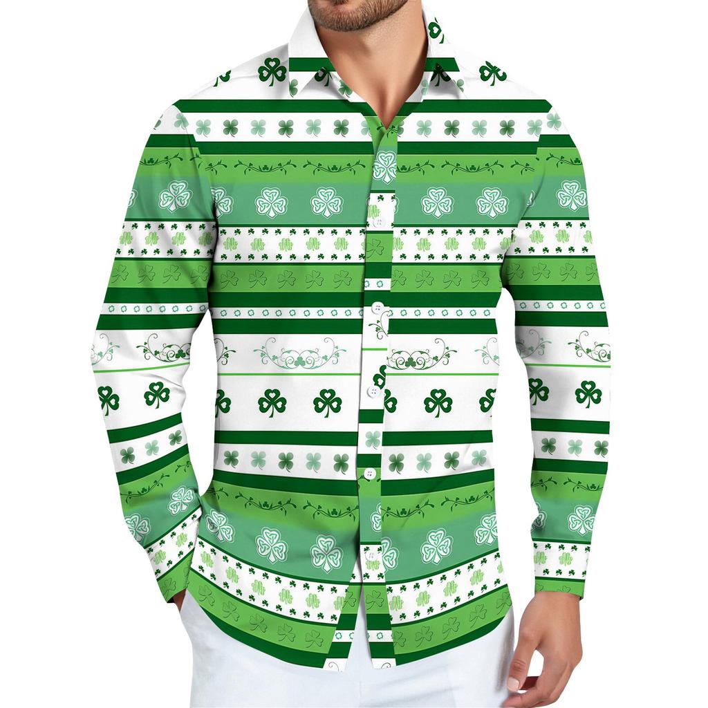 Pánská košile s vánočním potiskem, dlouhý rukáv, na knoflíky