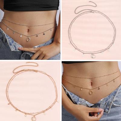 Fashion Simple Double Layer Bead Chain Ladies Waist Belly Fashion Chain Spring Body Summer Bell N1L4