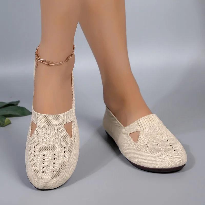 Fashion Mesh Round Toe Breathable Flats Solid Color Shallow 2025 Fashion Shoes Female Slip-on Comfortable Casual Women's Shoes