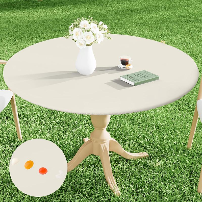 Homaxy New Round Tablecloth 1 PCS PEVA Material Wipeable Flannel Backed Vinyl Tablecloths Waterproof Elastic Fitted Table Covers