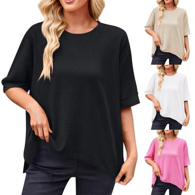 Sommer Rundhals Pullover T-Shirt Kurzarm Oberteil für Damen
